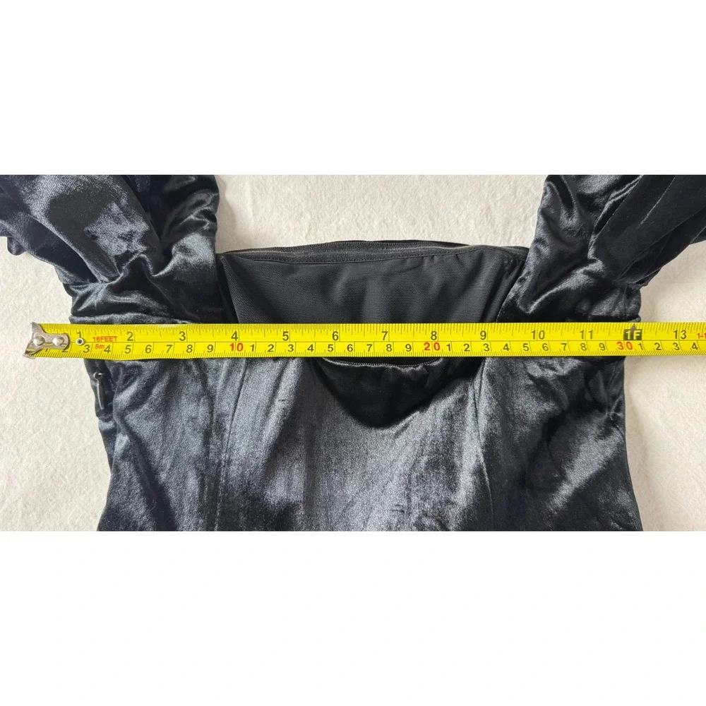 Oh Polly Black Velvet Square Neck Long Sleeve Pleated Mini Dress US 2 New - Picture 7 of 10